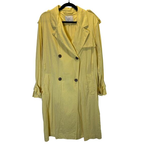 A New Day Women's Button Up Linen Trench Coat Jacket Size Large Yellow Spring - Picture 1 of 13
